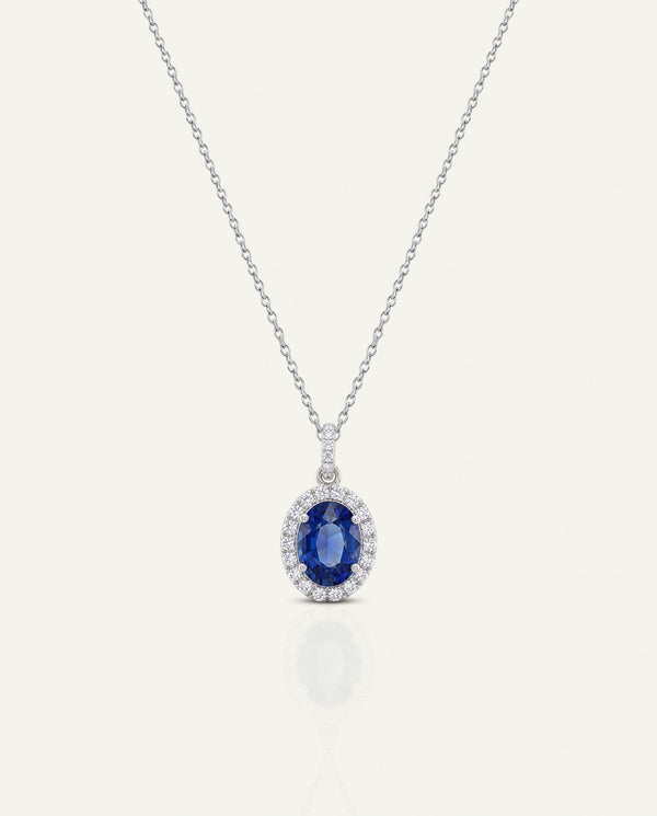 Aanika V. Oval Sapphire & Diamond Halo Pendant