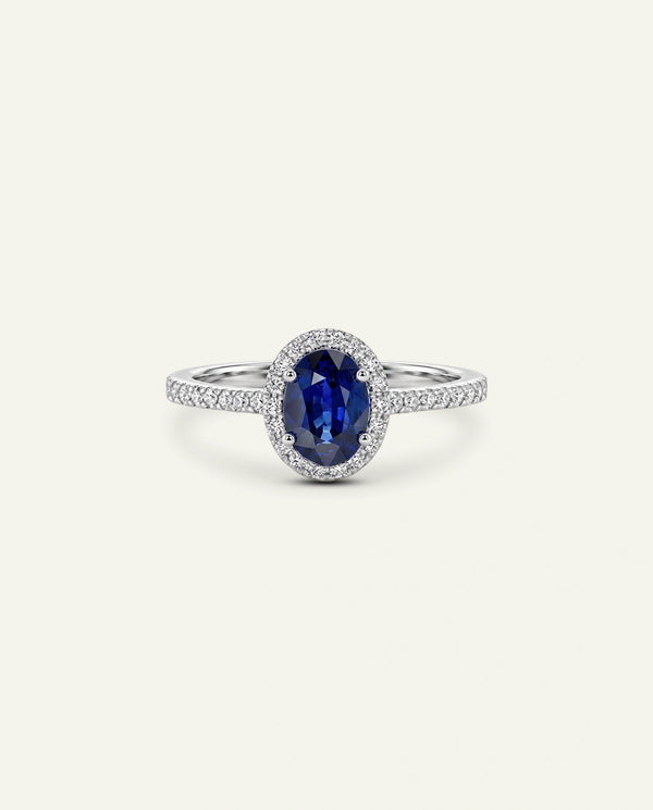 Aanika V. Sapphire & Diamond Halo Ring