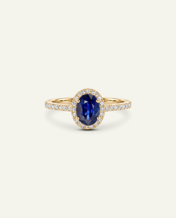 Aanika V. Sapphire & Diamond Halo Ring