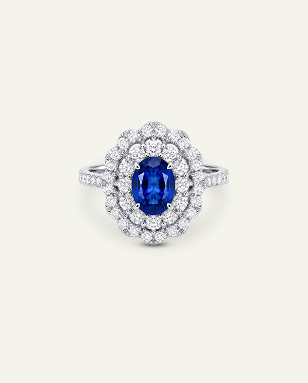 Aanika V. Sapphire & Diamond Double Halo Ring