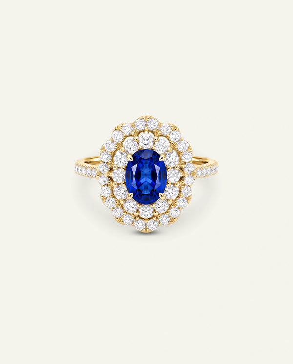 Aanika V. Sapphire & Diamond Double Halo Ring