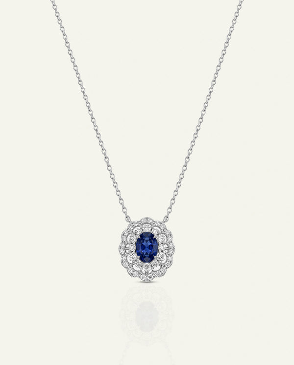 Aanika V. Sapphire & Diamond Double Halo Pendant