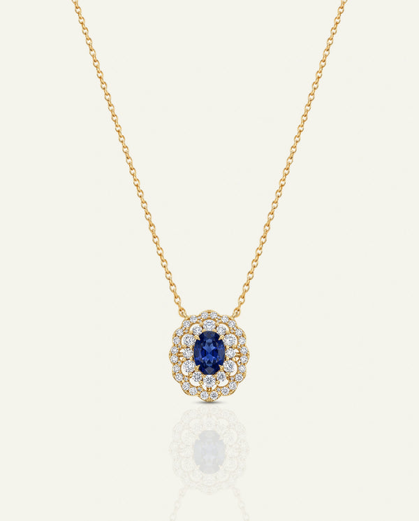 Aanika V. Sapphire & Diamond Double Halo Pendant