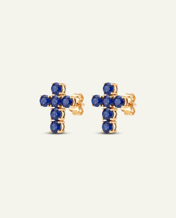 Aanika V. Sapphire Cross Earrings