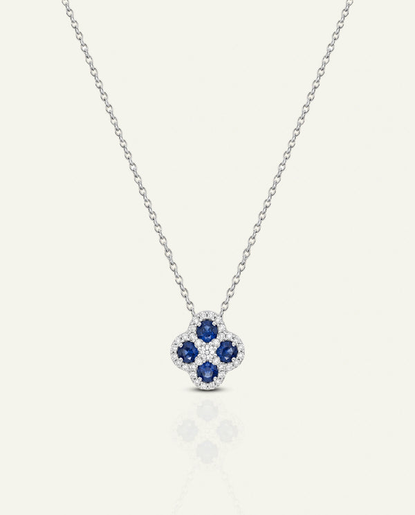 Aanika V. Sapphire & Diamond Flower Halo Pendant