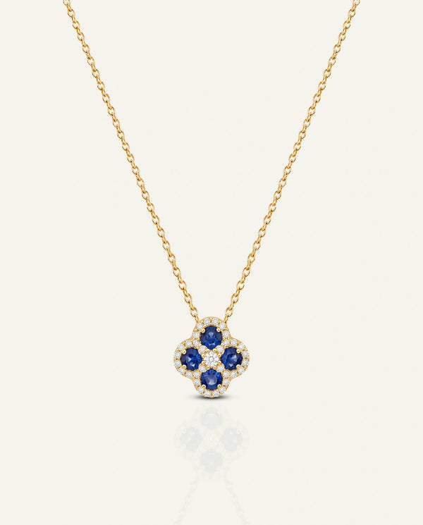 Aanika V. Sapphire & Diamond Flower Halo Pendant
