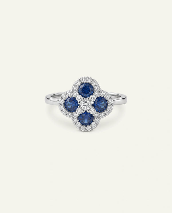 Aanika V. Sapphire & Diamond Flower Halo Ring