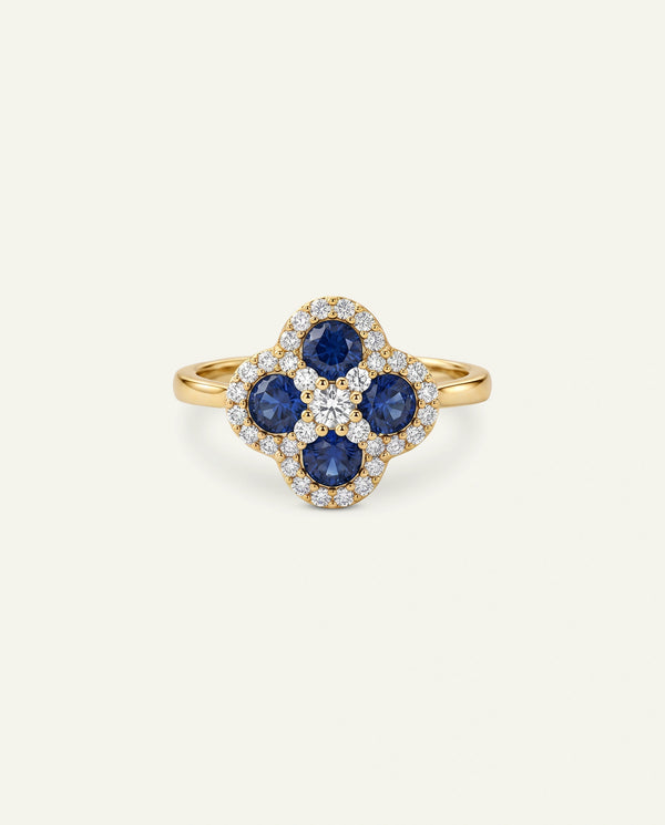 Aanika V. Sapphire & Diamond Flower Halo Ring