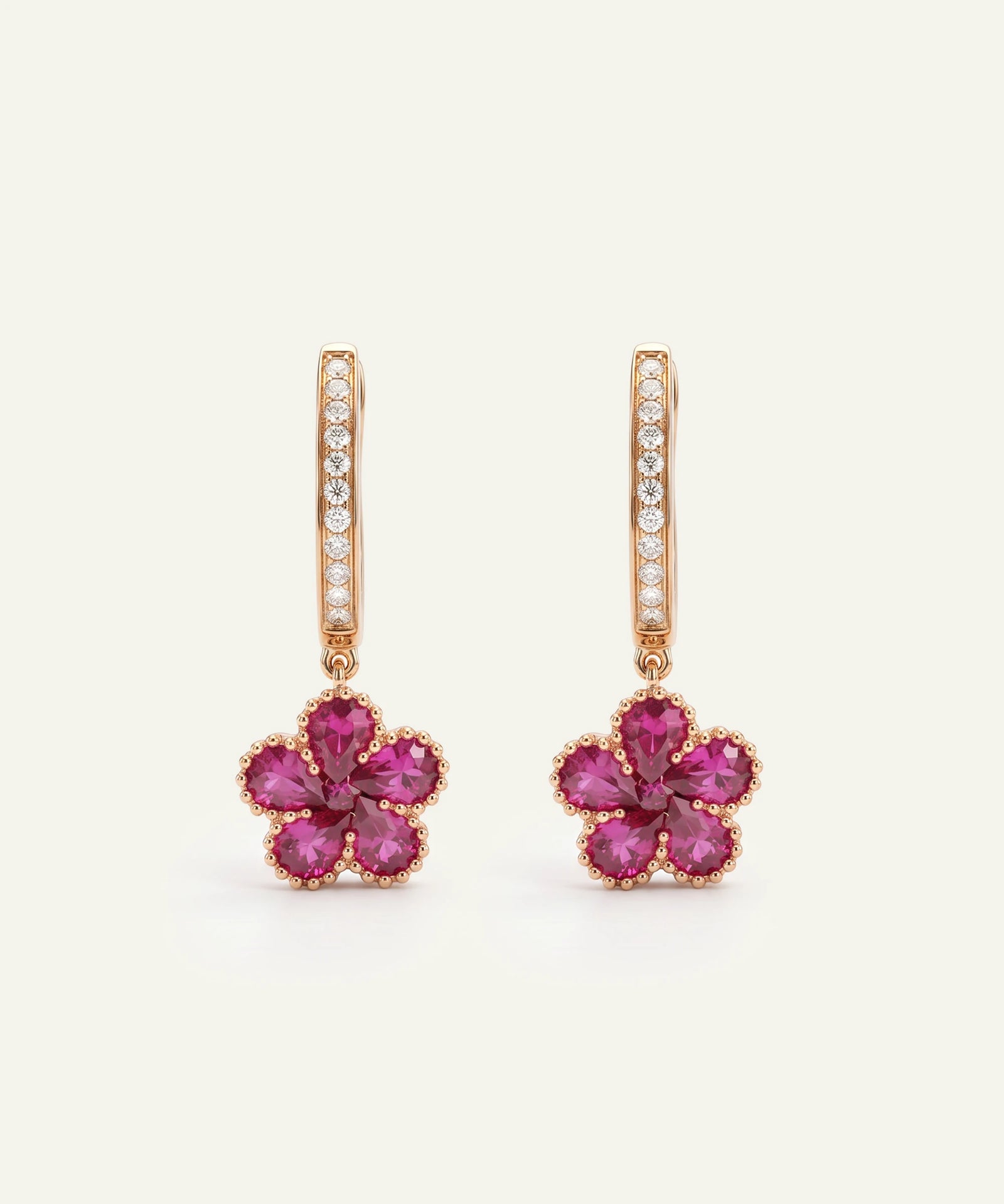 Aanika V. Ruby & Diamond Flower Dangling Earrings