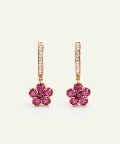 Aanika V. Ruby & Diamond Flower Dangling Earrings