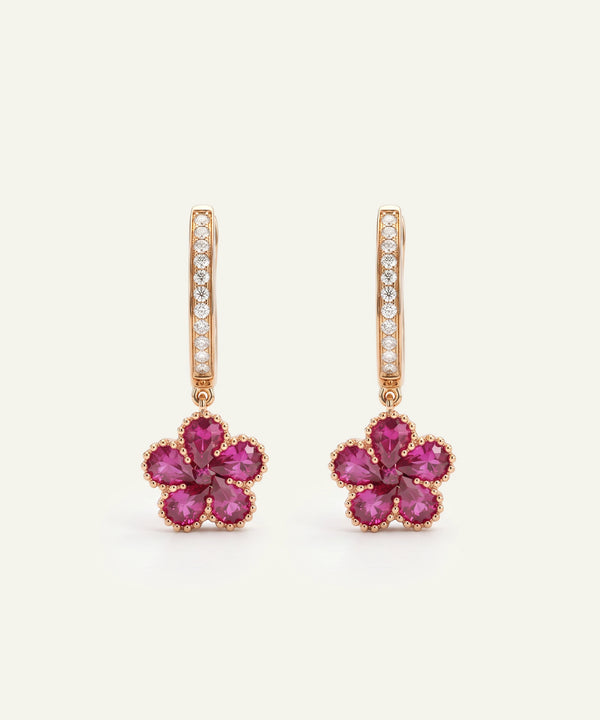 Aanika V. Ruby & Diamond Flower Dangling Earrings