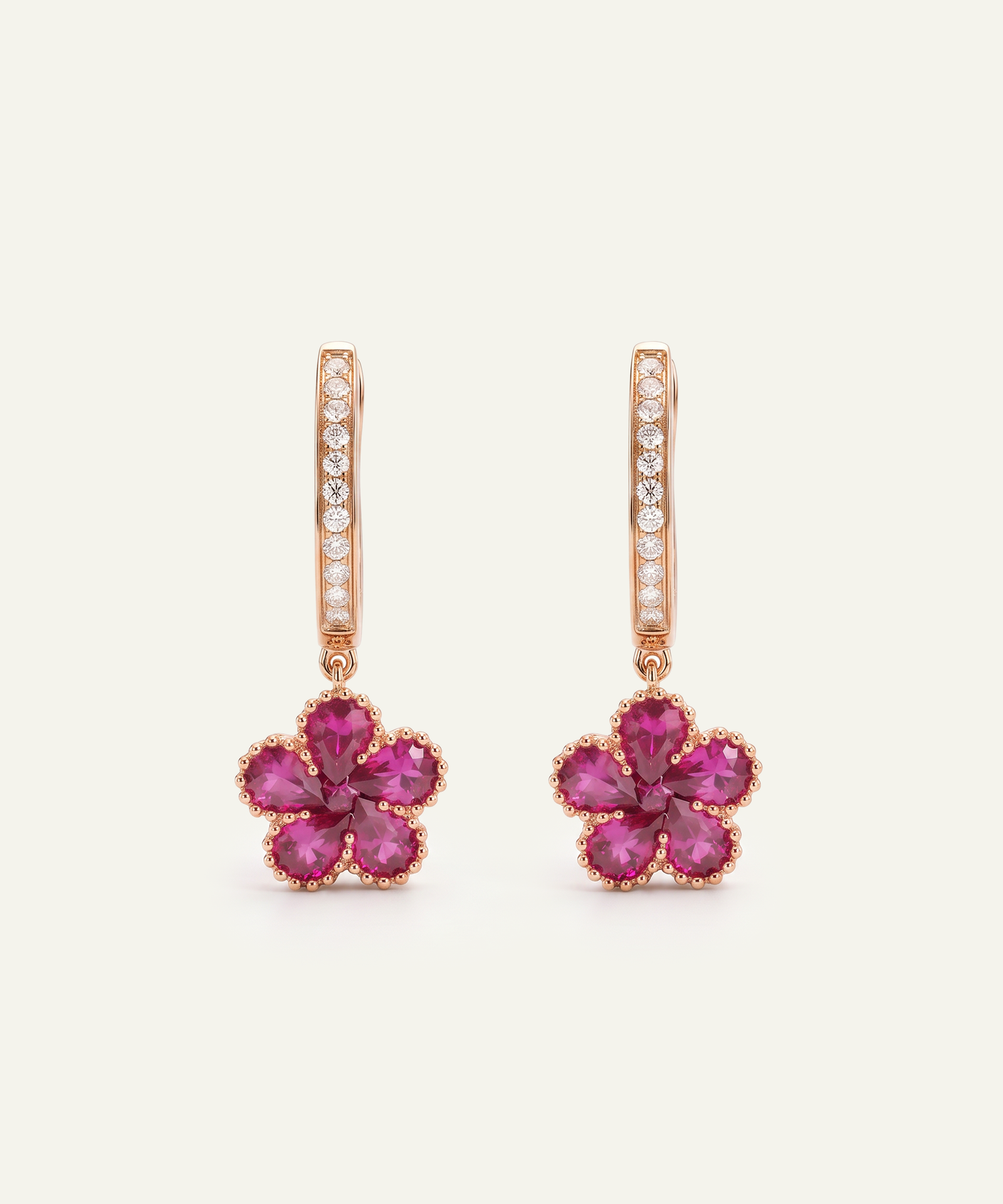 Aanika V. Ruby & Diamond Flower Dangling Earrings