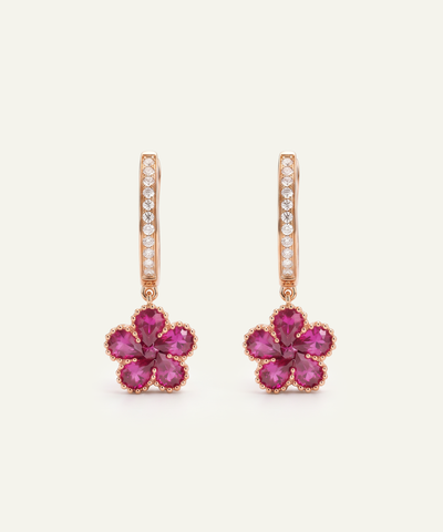 Aanika V. Ruby & Diamond Flower Dangling Earrings - alternate view