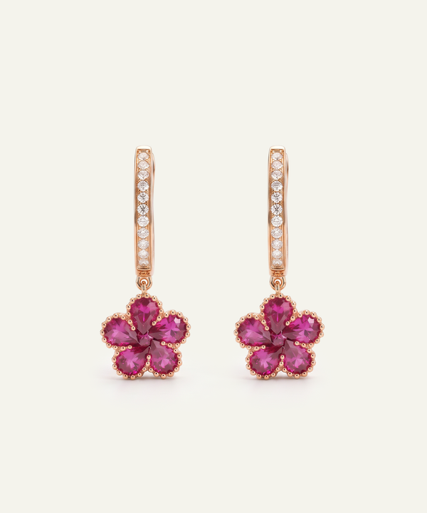 Aanika V. Ruby & Diamond Flower Dangling Earrings