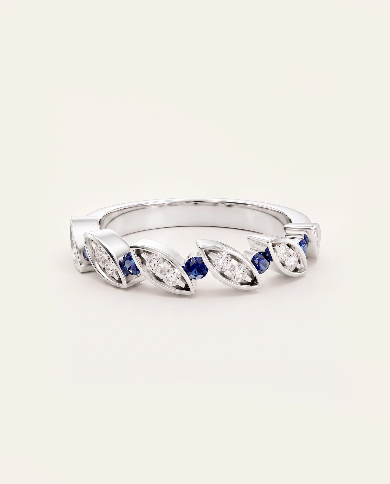 Aanika V. Blue Sapphire Stackable Wedding Band
