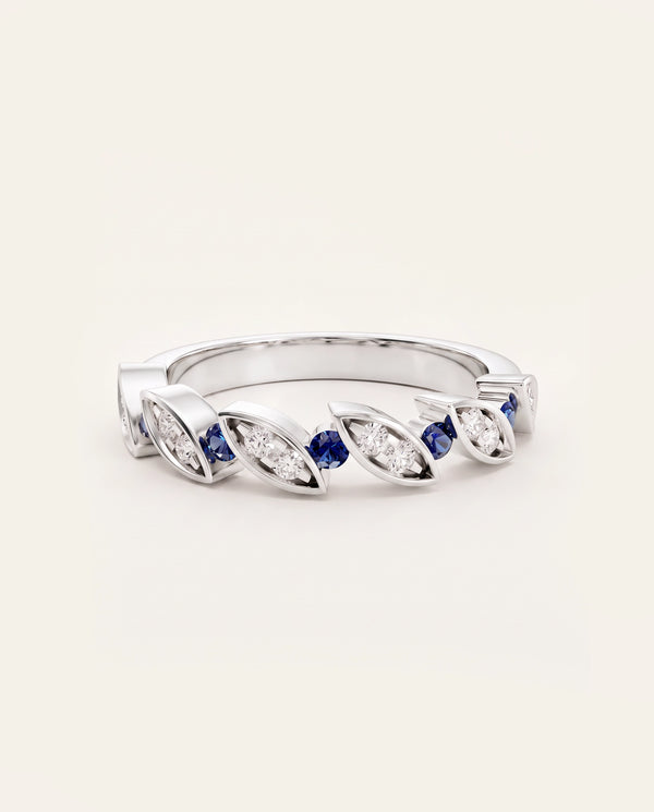 Aanika V. Blue Sapphire Stackable Wedding Band