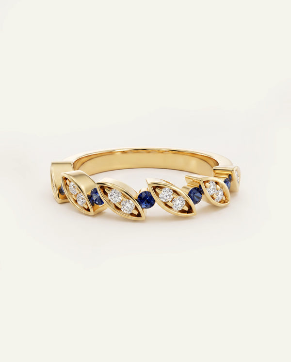 Aanika V. Blue Sapphire Stackable Wedding Band