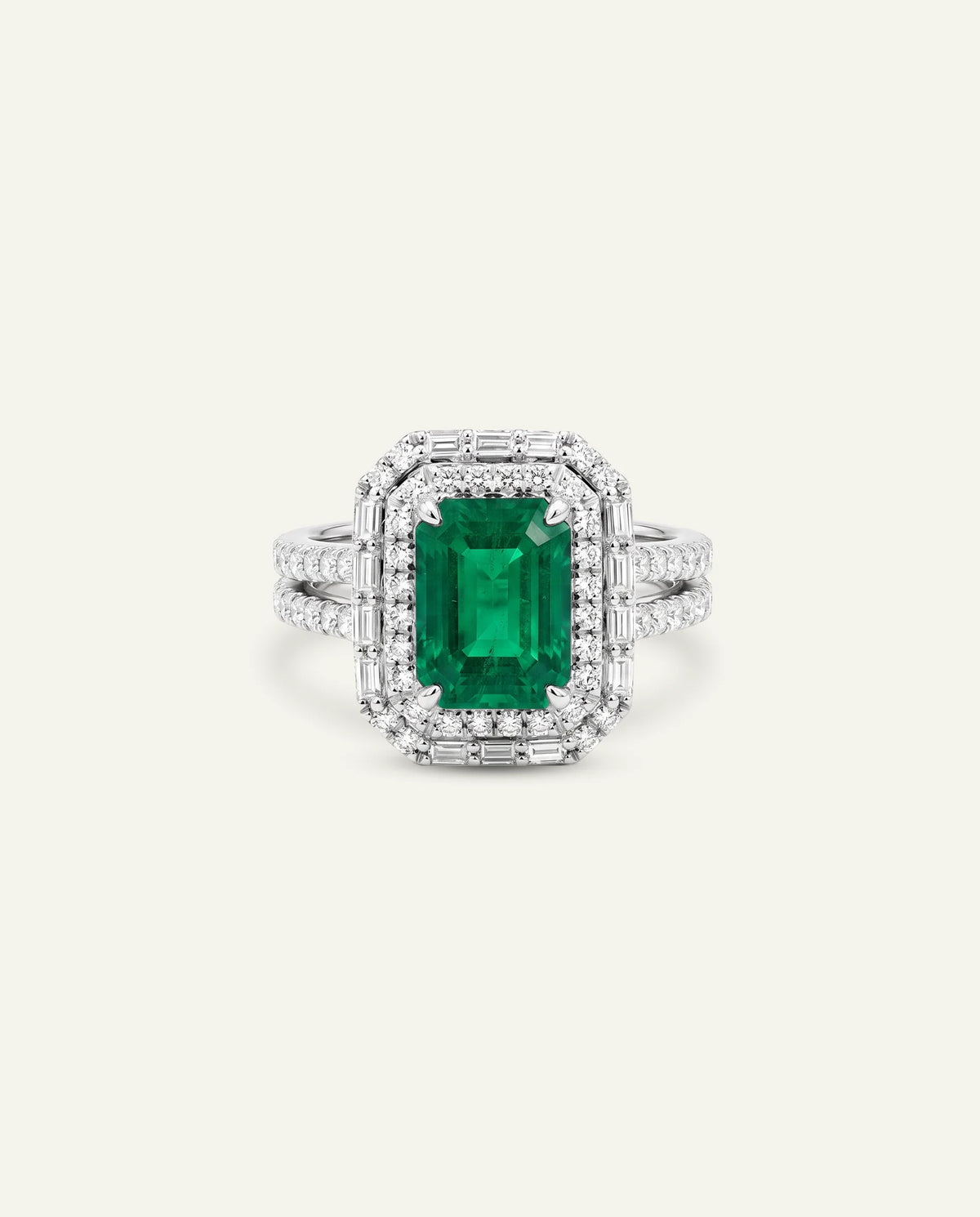 Aanika V. Emerald & Diamond Double Halo Ring