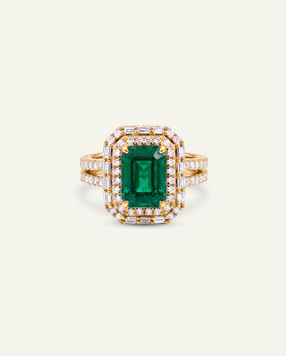 Aanika V. Emerald & Diamond Double Halo Ring