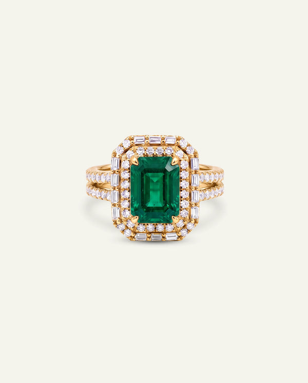 Aanika V. Emerald & Diamond Double Halo Ring