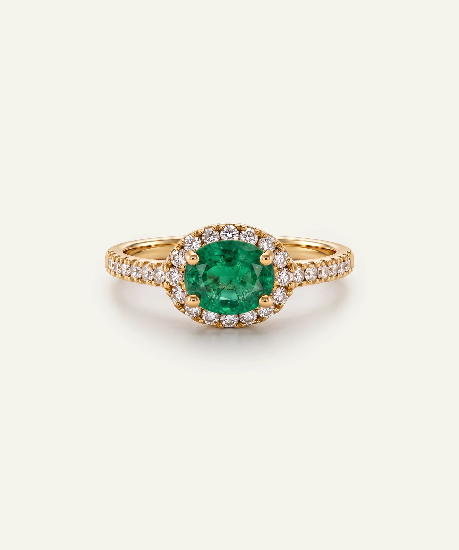 Aanika V. Emerald & Diamond Halo Ring