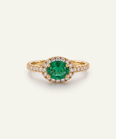 Aanika V. Emerald & Diamond Halo Ring