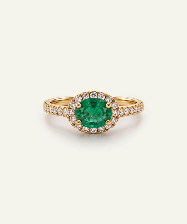 Aanika V. Emerald & Diamond Halo Ring