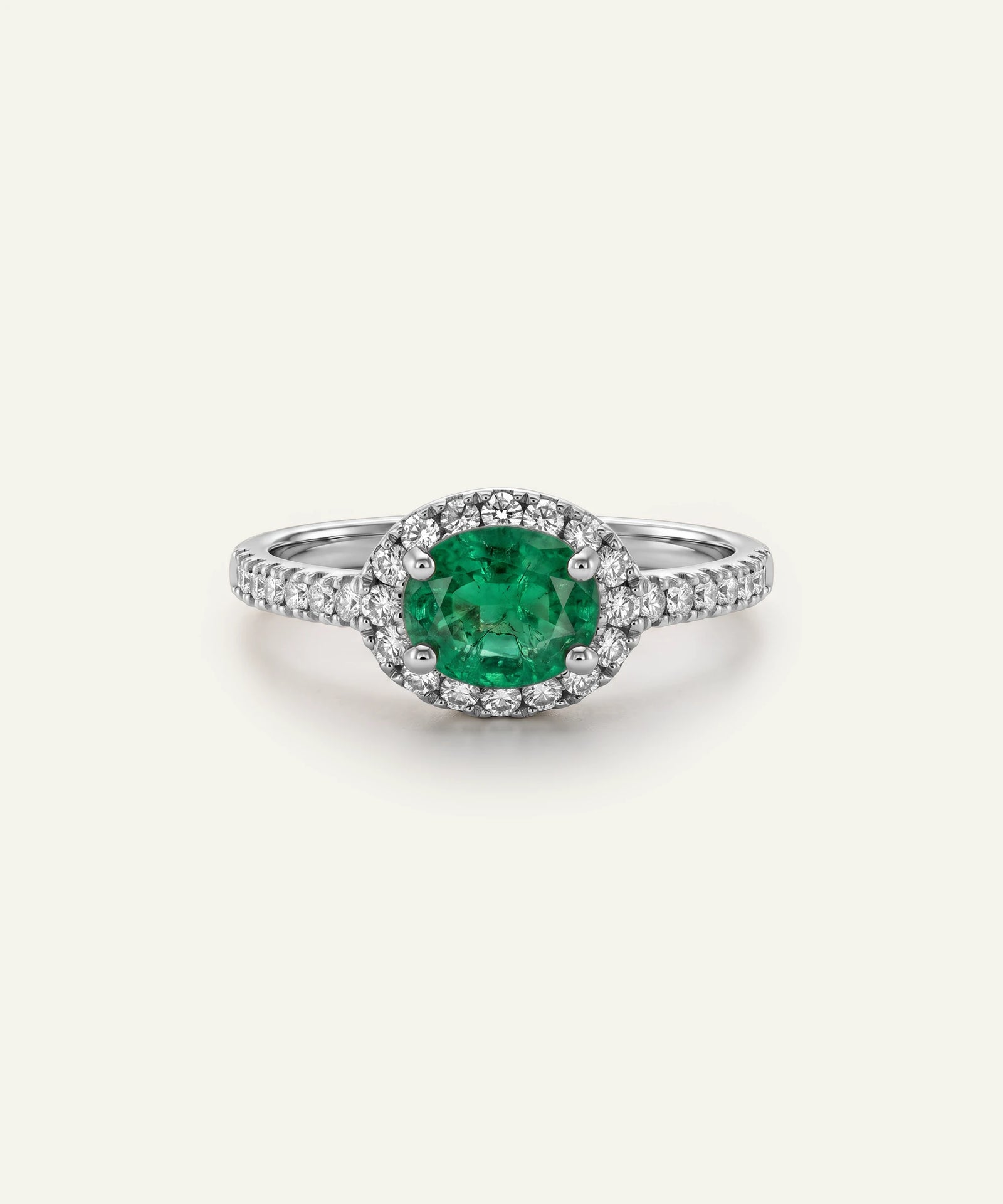 Aanika V. Emerald & Diamond Halo Ring