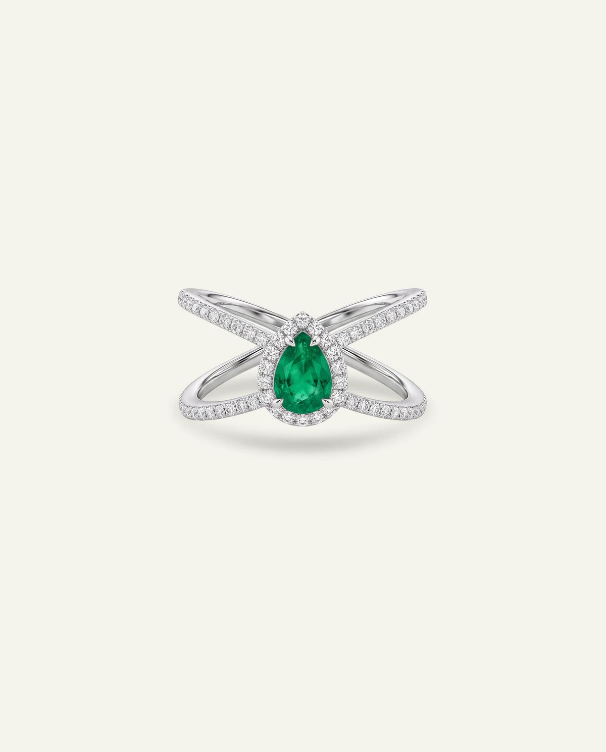 Aanika V. Emerald & Diamond Crisscross Ring