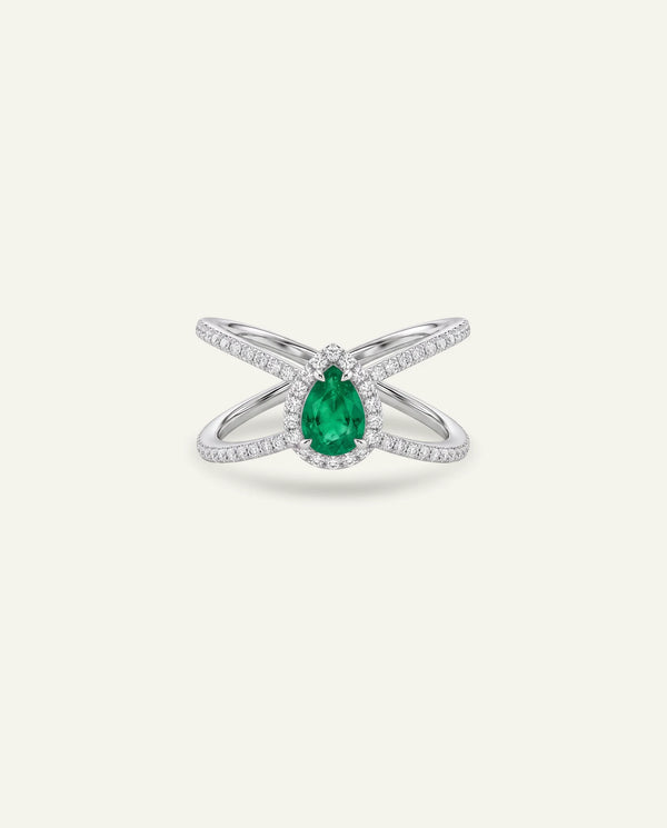 Aanika V. Emerald & Diamond Crisscross Ring