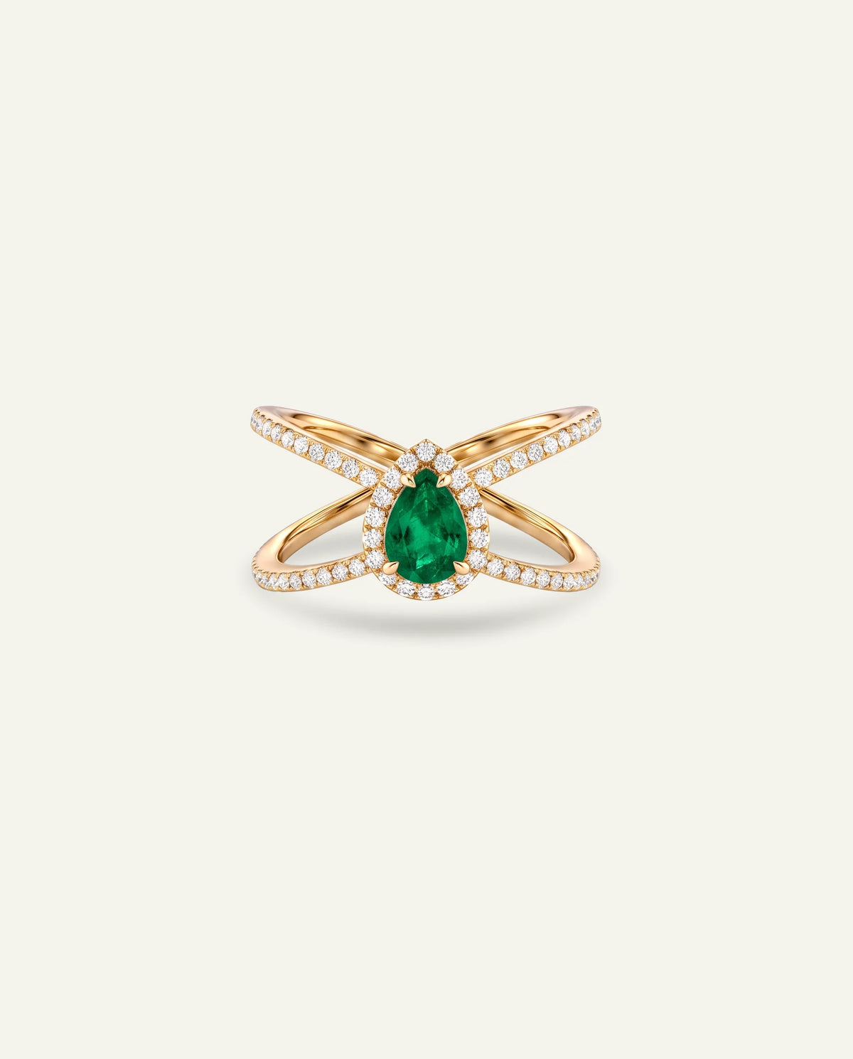 Aanika V. Emerald & Diamond Crisscross Ring