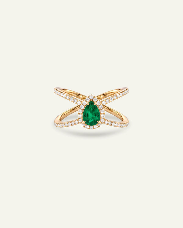 Aanika V. Emerald & Diamond Crisscross Ring