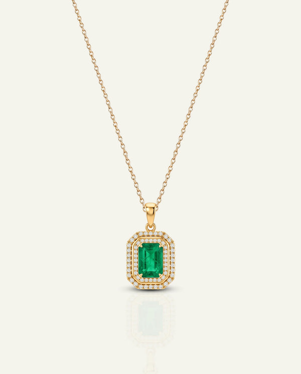 Aanika V. Emerald & Diamond Double Halo Pendant