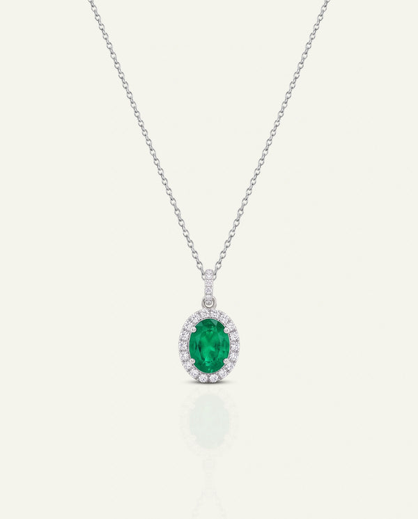 Aanika V. Emerald & Diamond Halo Pendant