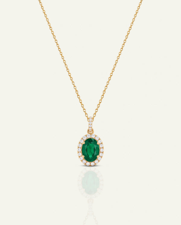 Aanika V. Emerald & Diamond Halo Pendant