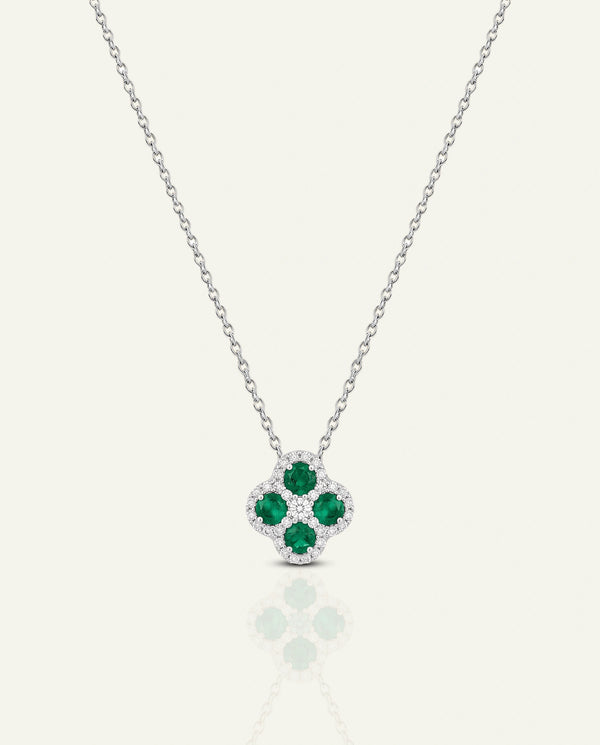Aanika V. Emerald & Diamond Flower Halo Pendant