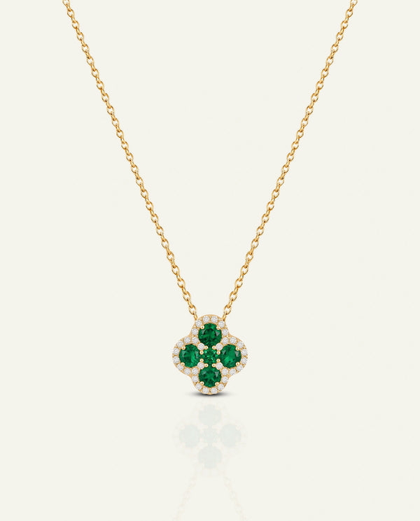 Aanika V. Emerald & Diamond Flower Halo Pendant