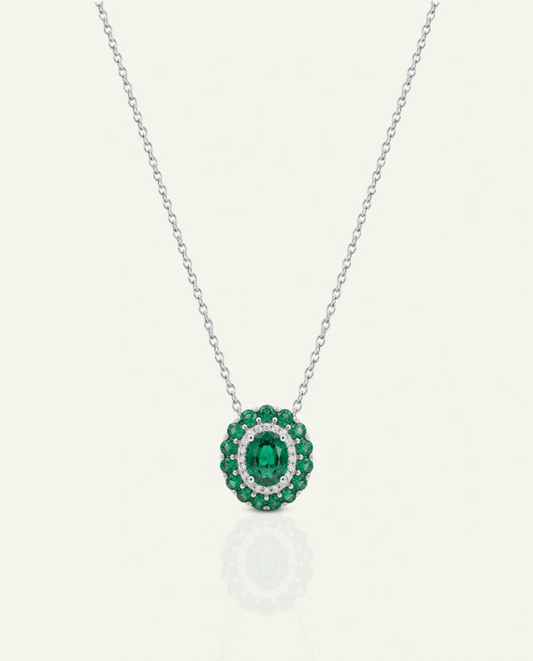Aanika V. Emerald & Diamond Double Halo Pendant