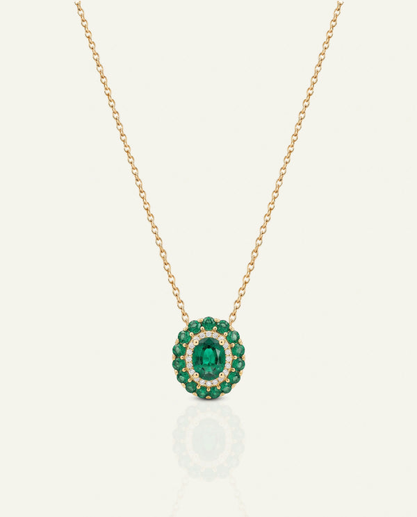 Aanika V. Emerald & Diamond Double Halo Pendant