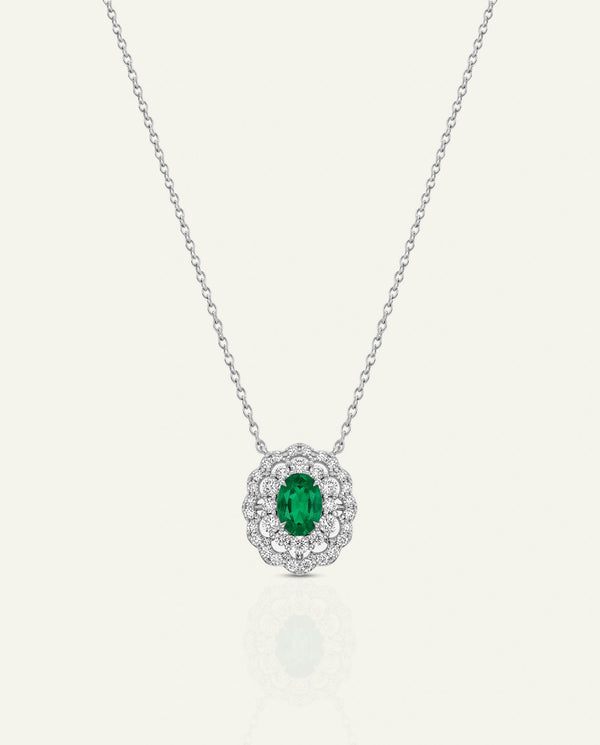 Aanika V. Emerald & Diamond Double Halo Pendant