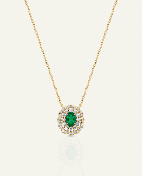 Aanika V. Emerald & Diamond Double Halo Pendant