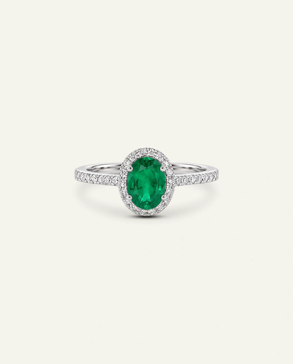 Aanika V. Emerald & Diamond Halo Ring