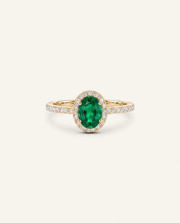 Aanika V. Emerald & Diamond Halo Ring