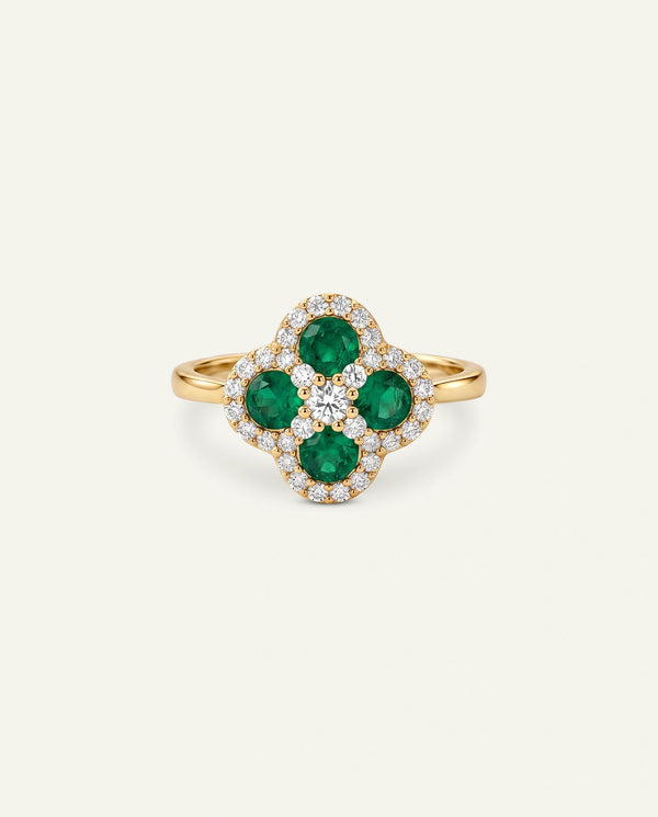 Aanika V. Emerald & Diamond Flower Halo Ring