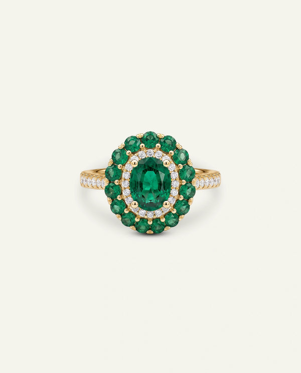 Aanika V. Emerald & Diamond Double Halo Ring