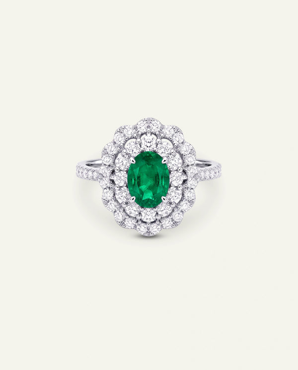 Aanika V. Emerald & Diamond Double Halo Ring