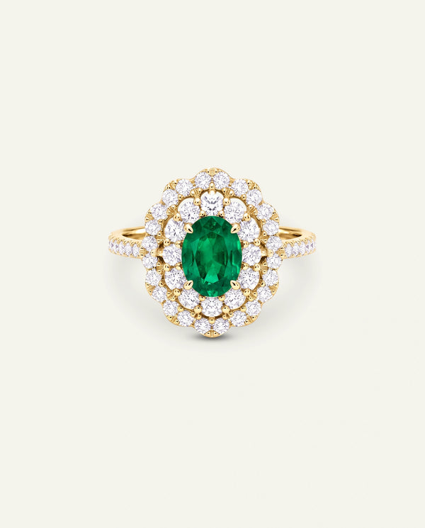 Aanika V. Emerald & Diamond Double Halo Ring