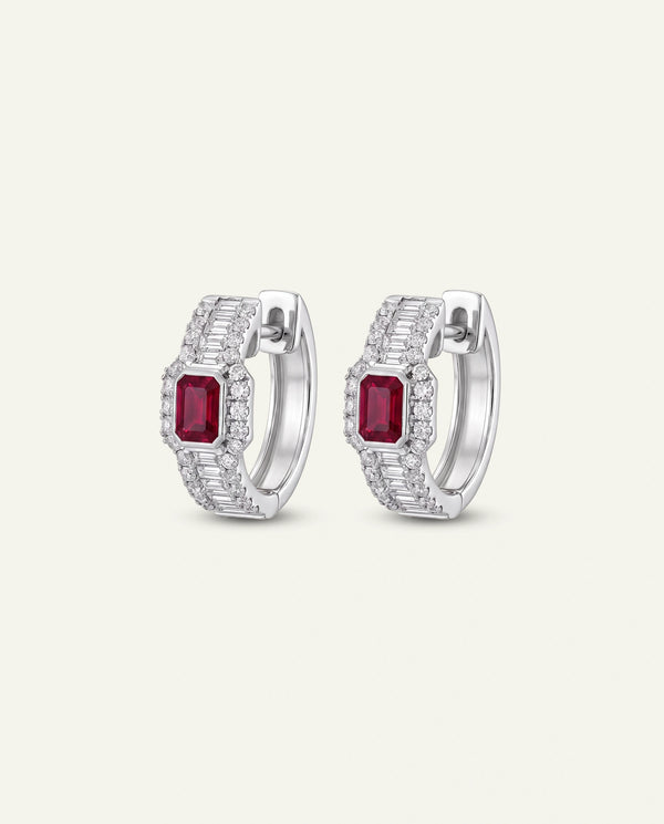 Aanika V. Ruby & Diamond Baguette Huggie Hoops