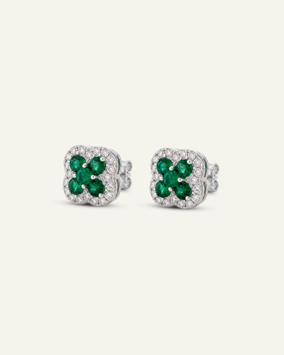 Aanika V® emerald & diamond floral stud earrings - alternate product view