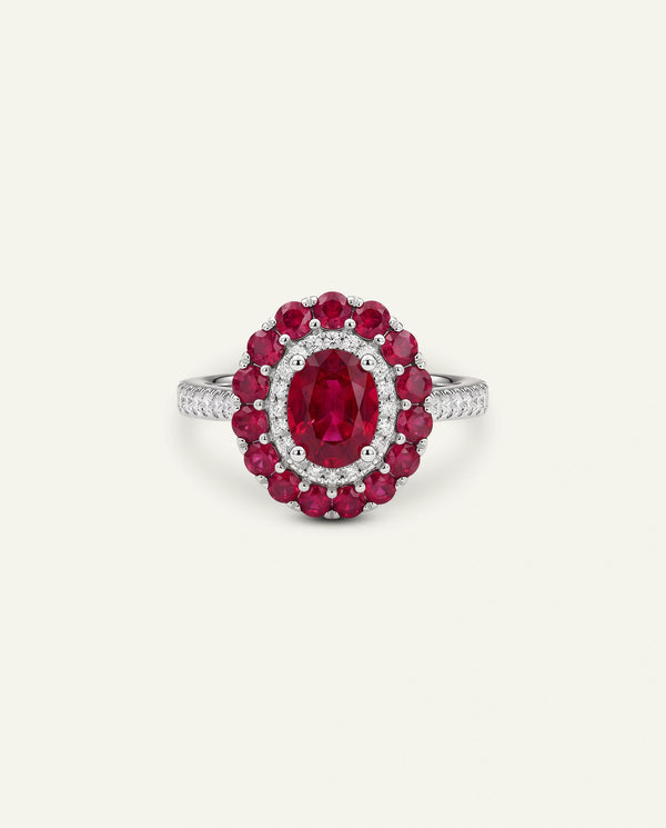 Aanika V. Ruby & Diamond Double Halo Ring